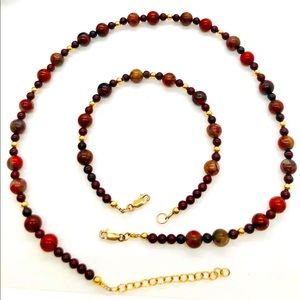 Vintage 14 kt gf Jasper Stone Necklace Bracelet Set
